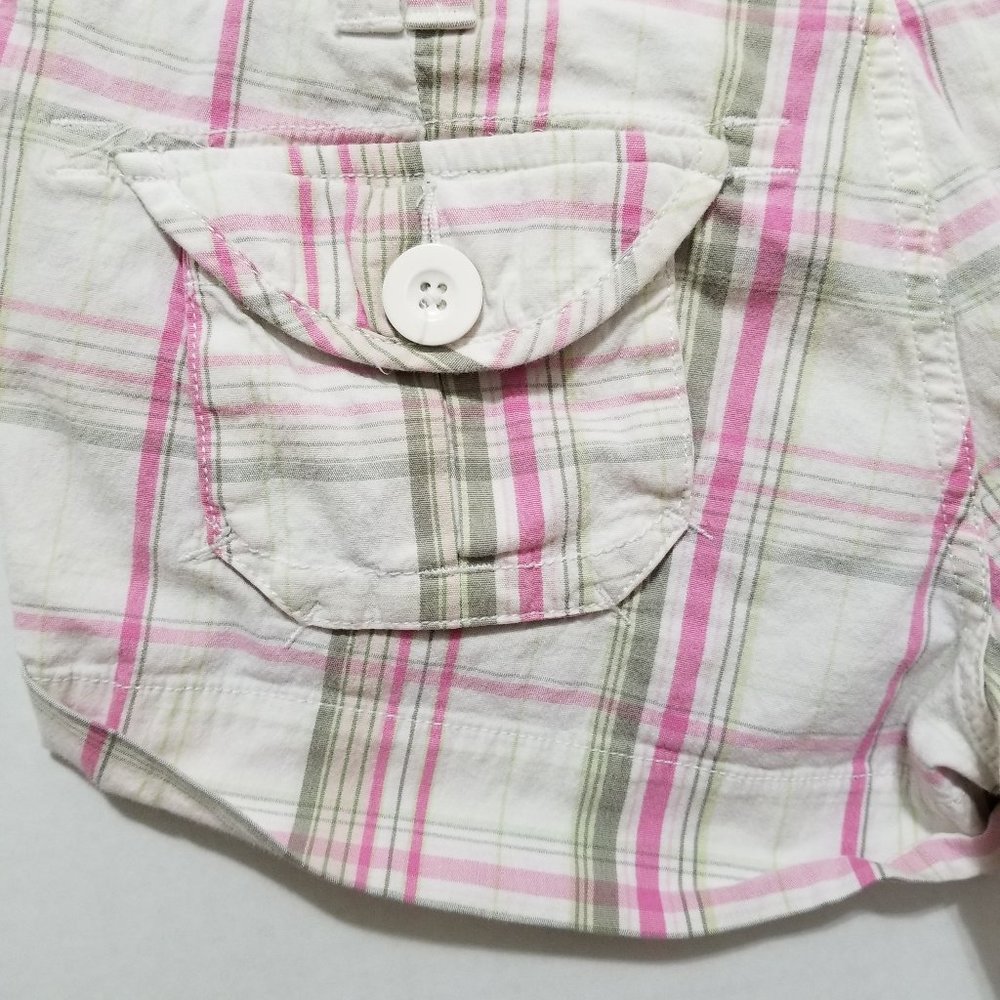 Red Camel shorts 7 madras plaid preppy cuffed buckle cinch low rise stretch Y2K - Picture 10 of 14